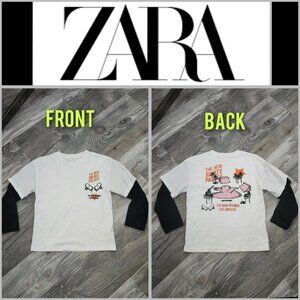 Zara White & Black Long-sleeve Skateboard Tshirt Boys Size 8/9